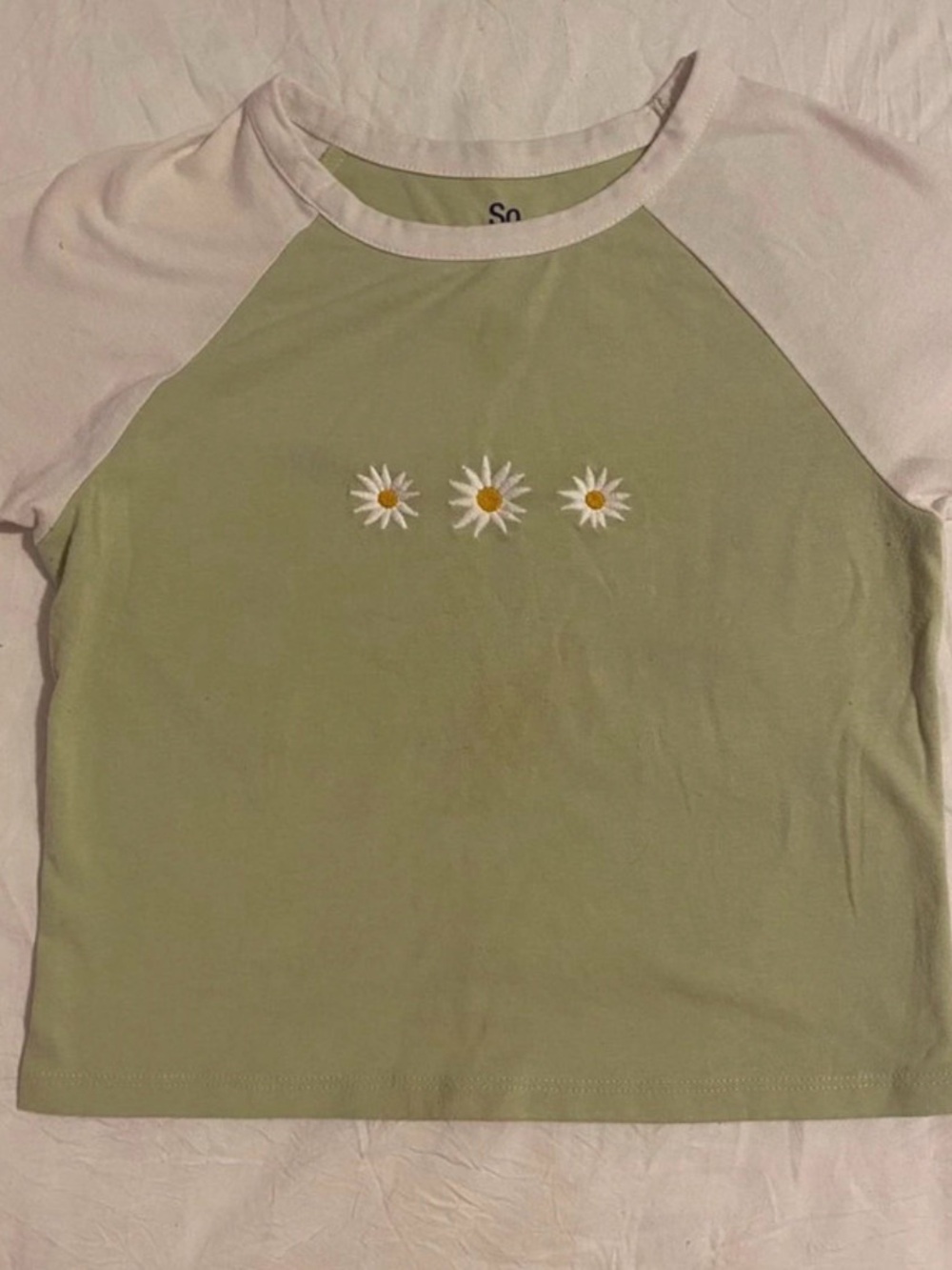 Sage Green & White Daisy Raglan T-Shirt